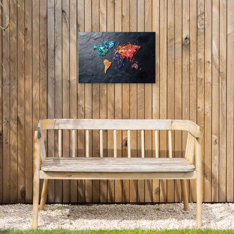 Wereldkaart - Edelstenen - Regenboog - Ruw Tuinposter op houten frame 2 cm dik klein -sfeer4