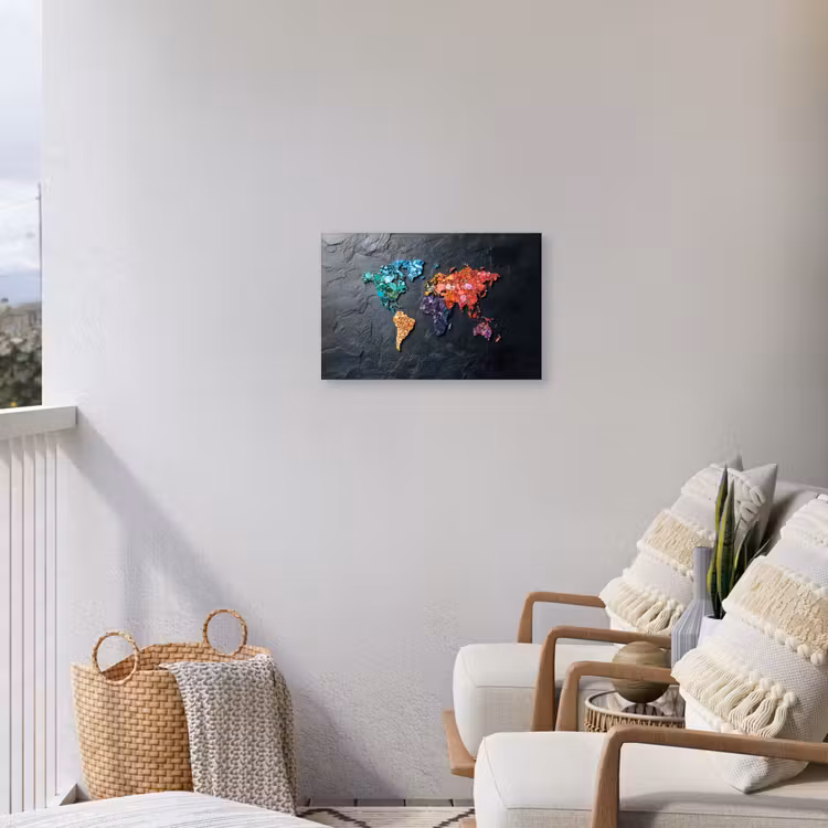 Wereldkaart - Edelstenen - Regenboog - Ruw Tuinposter op houten frame 2 cm dik klein -sfeer1