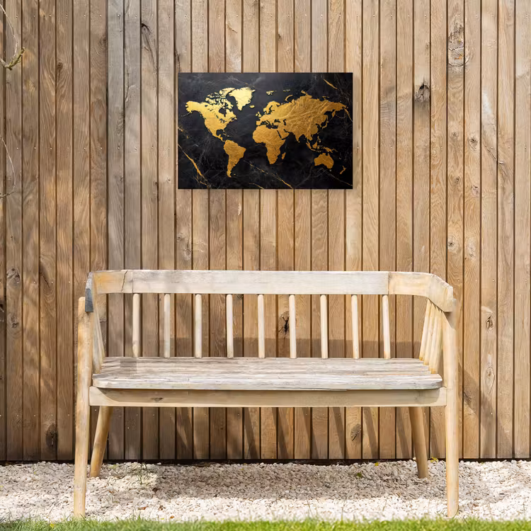 Wereldkaart - Goud - Marmer Tuinposter op houten frame 2 cm dik klein -sfeer4