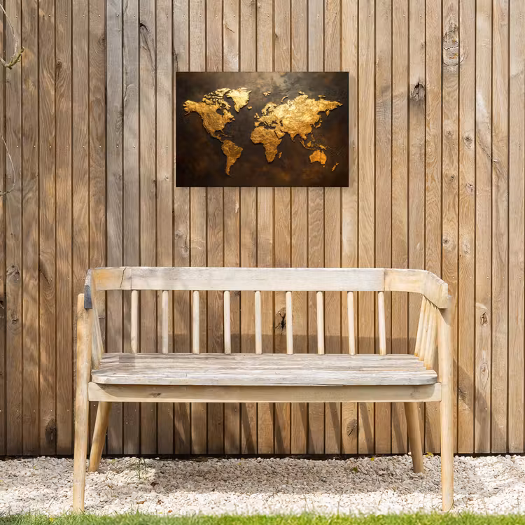 Wereldkaart - Goud - Roest Tuinposter op houten frame 2 cm dik klein -sfeer4