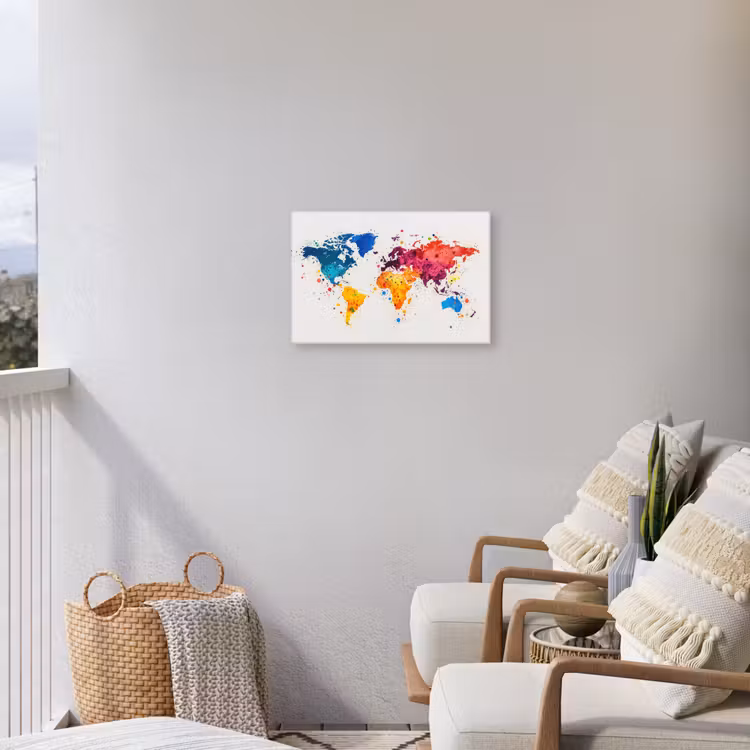 Wereldkaart - Graffiti - Kleurrijk Tuinposter op houten frame 2 cm dik klein -sfeer1