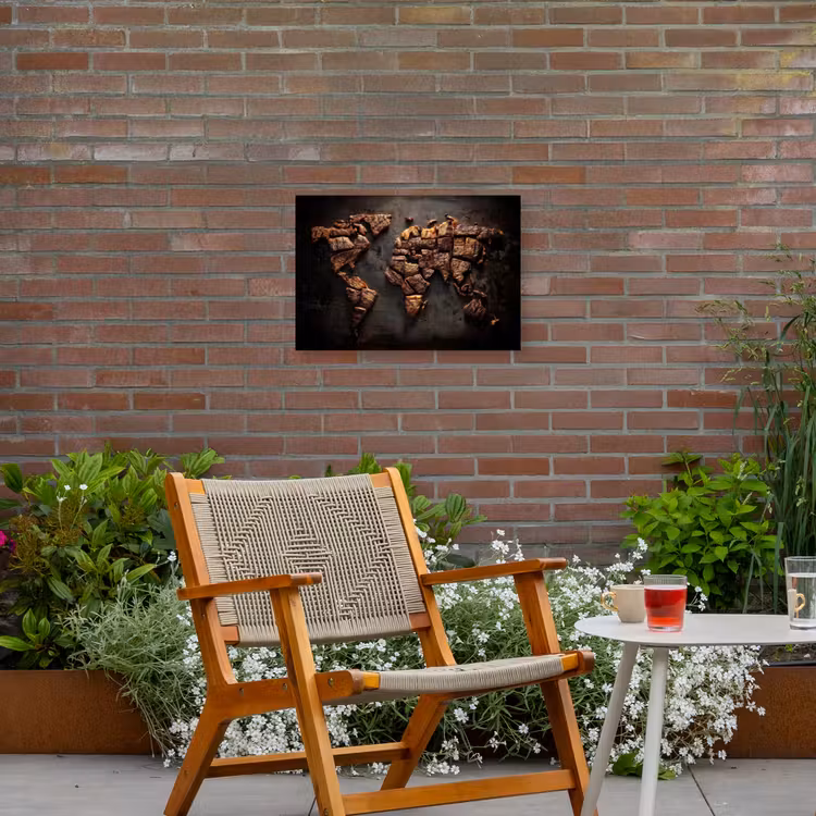 Wereldkaart - Gegrild vlees Tuinposter op houten frame 2 cm dik klein -sfeer3