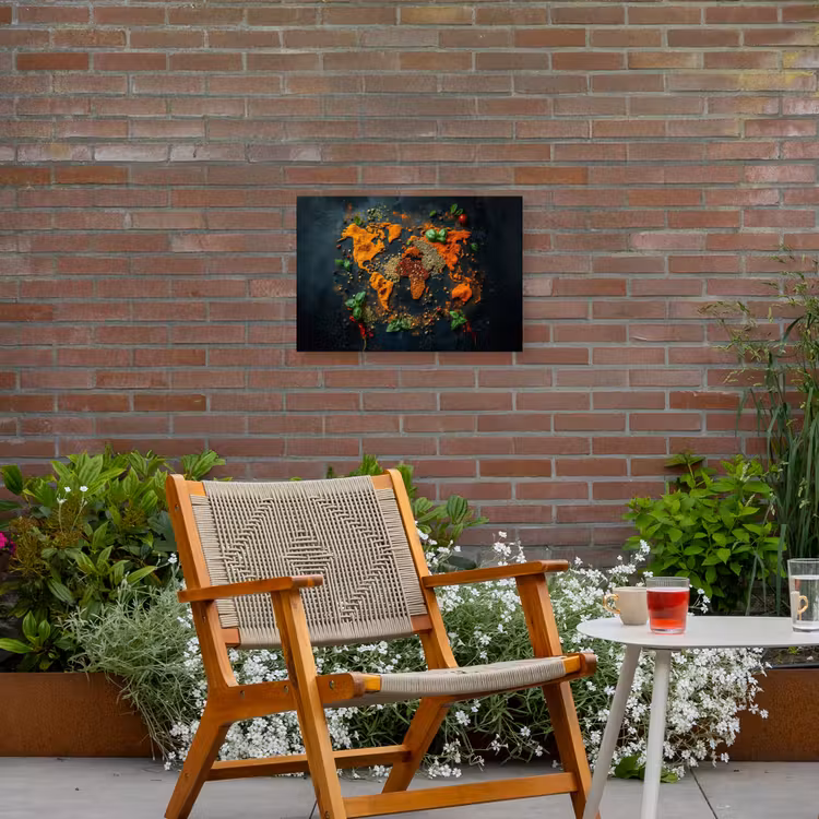Wereldkaart - Kruiden - Levendige kleuren Tuinposter op houten frame 2 cm dik klein -sfeer3