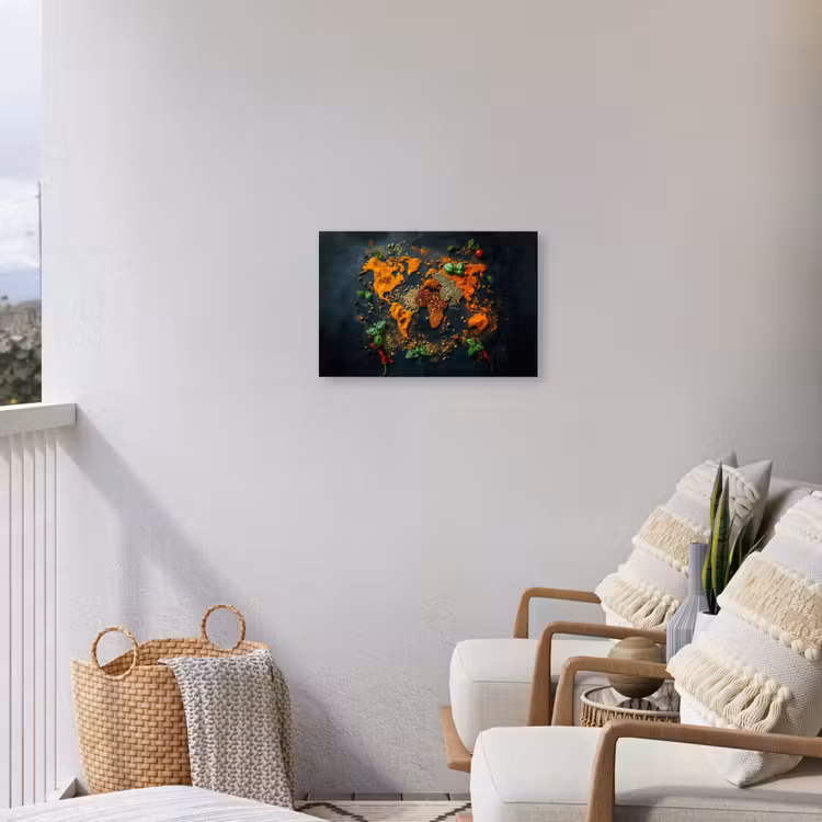 Wereldkaart - Kruiden - Levendige kleuren Tuinposter op houten frame 2 cm dik klein -sfeer1