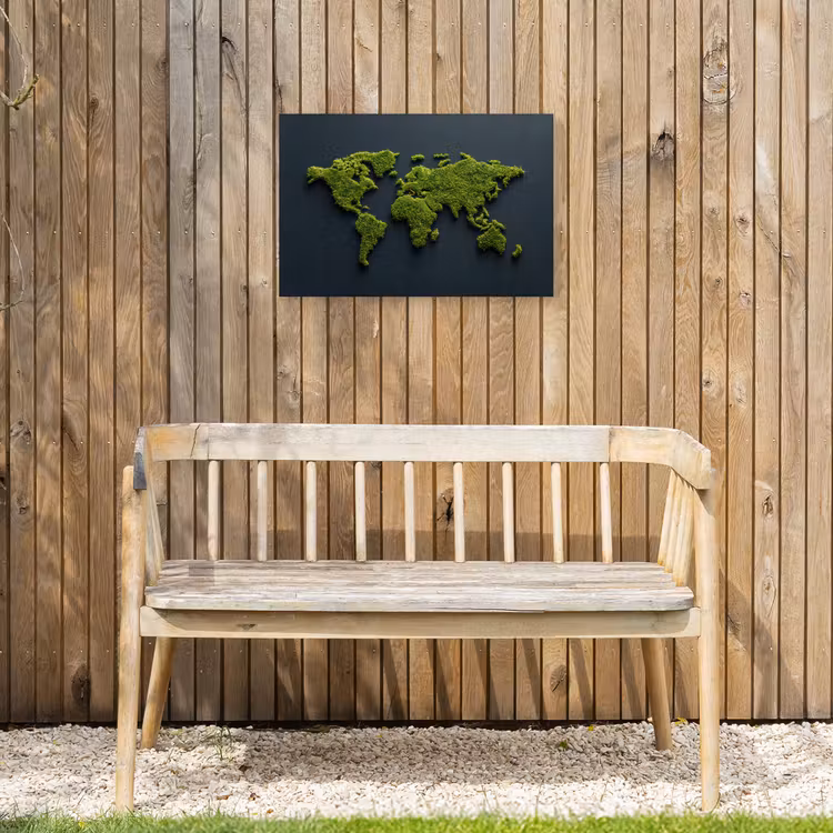 Wereldkaart - Mos -Levendig effect Tuinposter op houten frame 2 cm dik klein -sfeer4