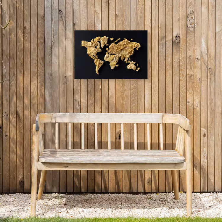 Wereldkaart - Pasta - Zwart Tuinposter op houten frame 2 cm dik klein -sfeer4