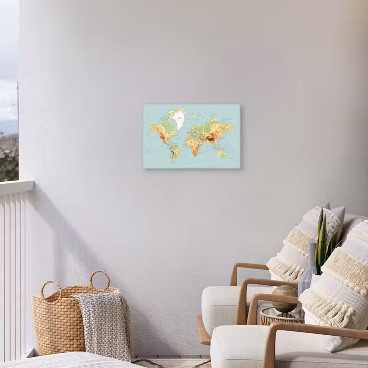 Wereldkaart - Realistisch - Blauw Tuinposter op houten frame 2 cm dik klein -sfeer1