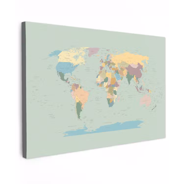Wereldkaart - Realistisch - Kaart Tuinposter op houten frame 2 cm dik klein -3d