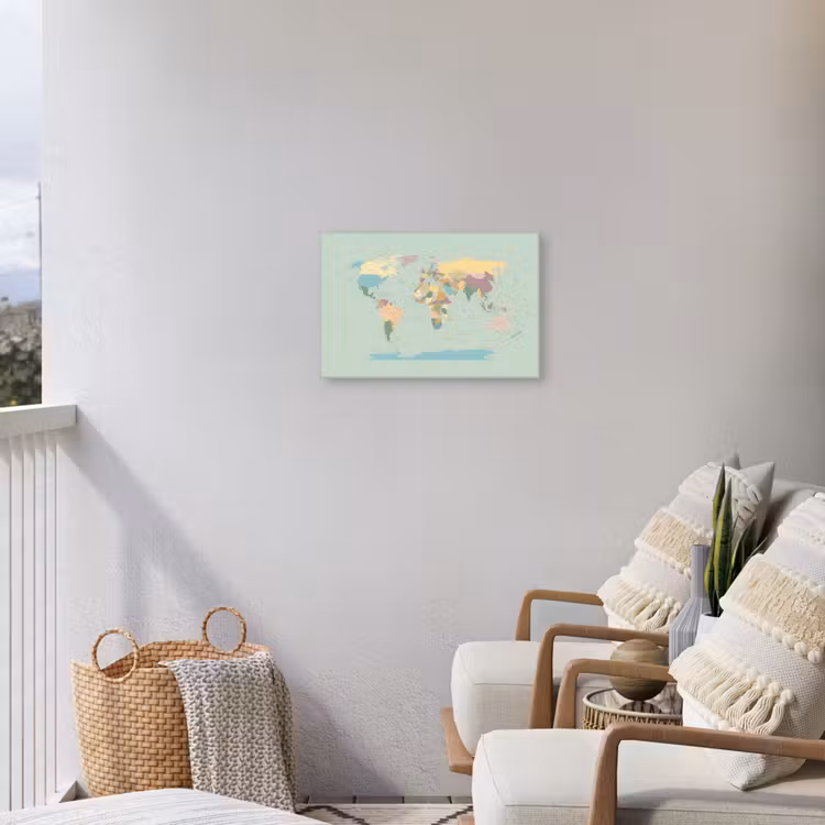 Wereldkaart - Realistisch - Kaart Tuinposter op houten frame 2 cm dik klein -sfeer1