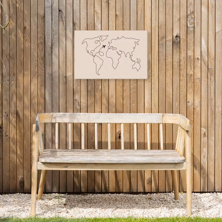 Wereldkaart - Simpel - Vliegtuig Tuinposter op houten frame 2 cm dik klein -sfeer4