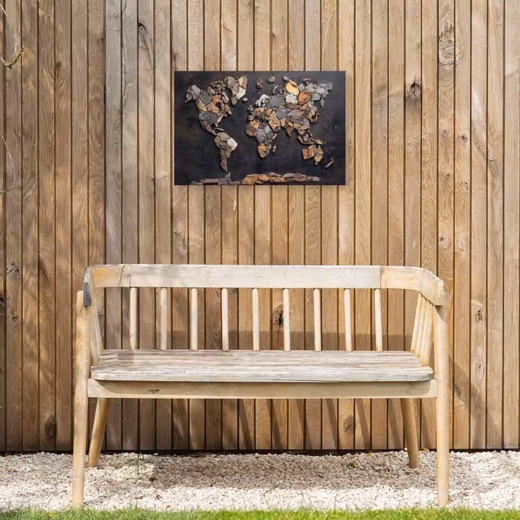 Wereldkaart - Stenen - Realistisch Tuinposter op houten frame 2 cm dik klein -sfeer4