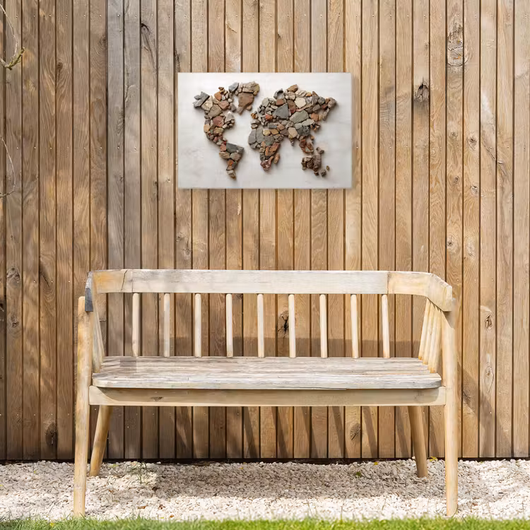 Wereldkaart - Stenen - Wit Tuinposter op houten frame 2 cm dik klein -sfeer4