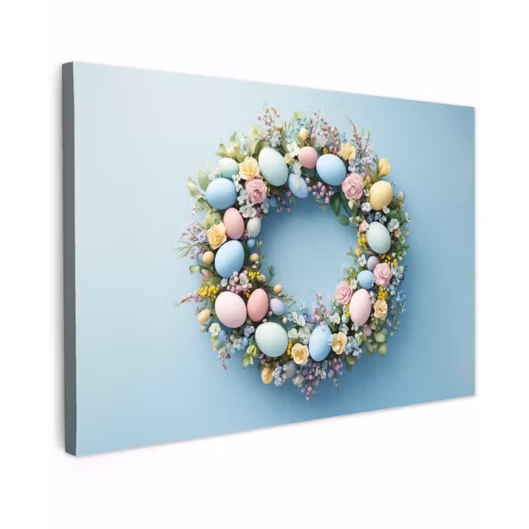 Krans - Eieren - Bloemen Tuinposter op houten frame 2 cm dik klein -3d