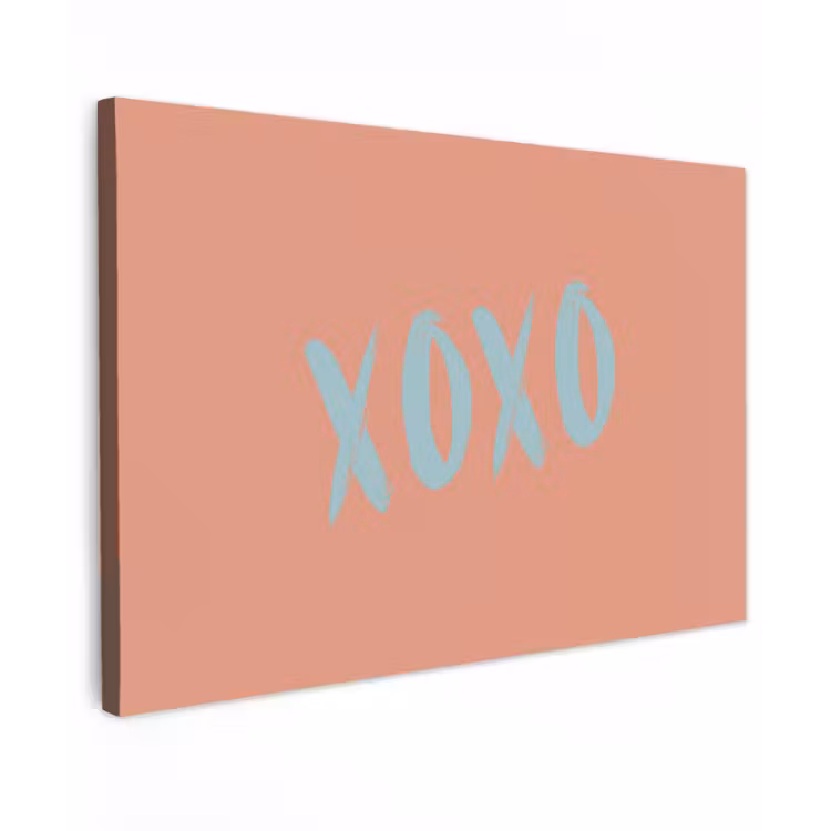 XOXO - Blauw - Perzikkleur Tuinposter op houten frame 2 cm dik klein -3d