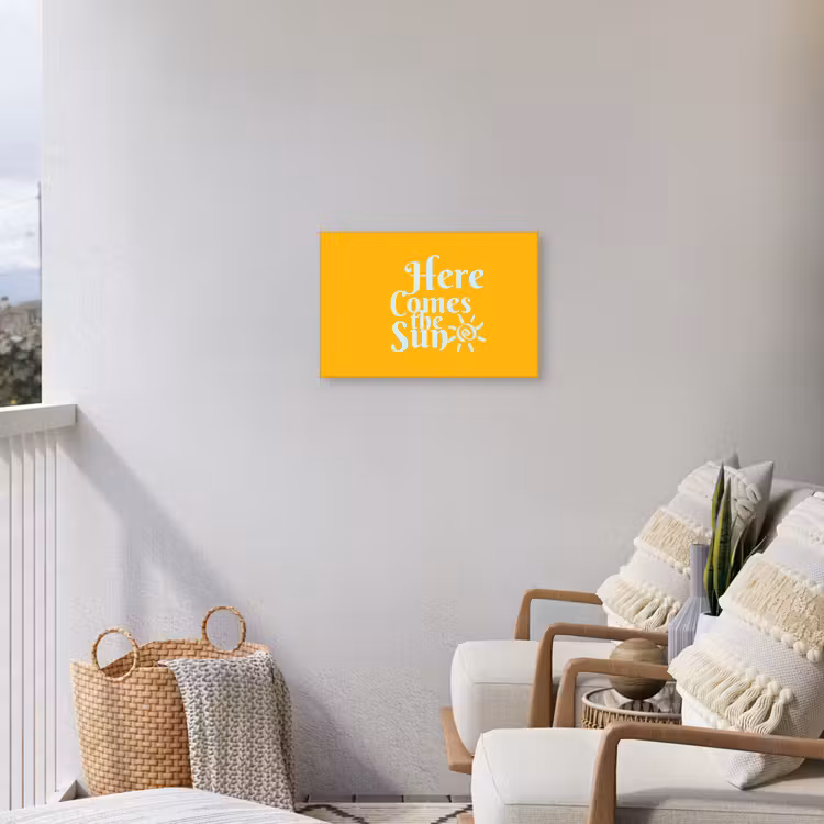 Geel - Blauw - Here comes the sun Tuinposter op houten frame 2 cm dik klein -sfeer1