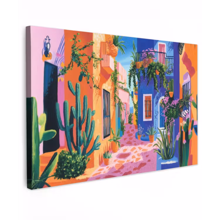 Geel - Blauw - Oranje - Huis Tuinposter op houten frame 2 cm dik klein -3d