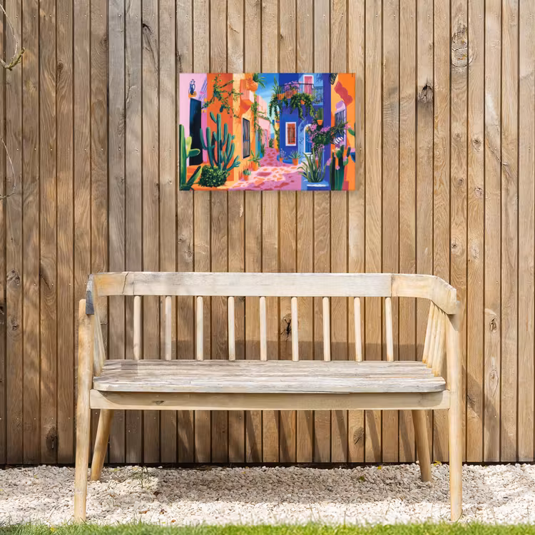 Geel - Blauw - Oranje - Huis Tuinposter op houten frame 2 cm dik klein -sfeer4