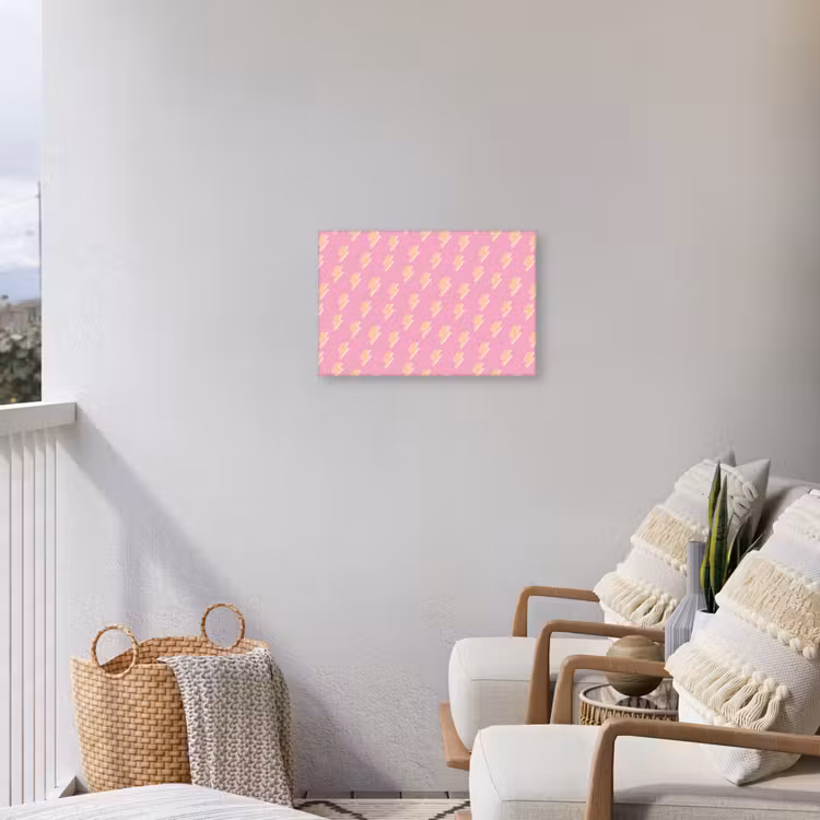 Geel - Bliksem - Roze Tuinposter op houten frame 2 cm dik klein 845 -sfeer1