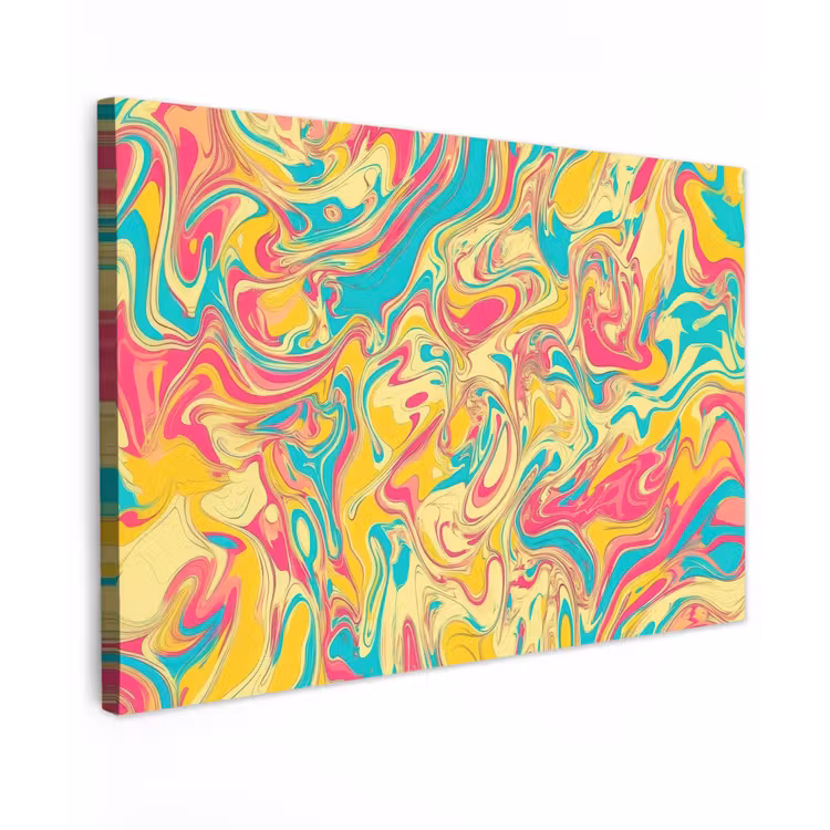 Geel - Roze - Blauw - Retro Tuinposter op houten frame 2 cm dik klein -3d