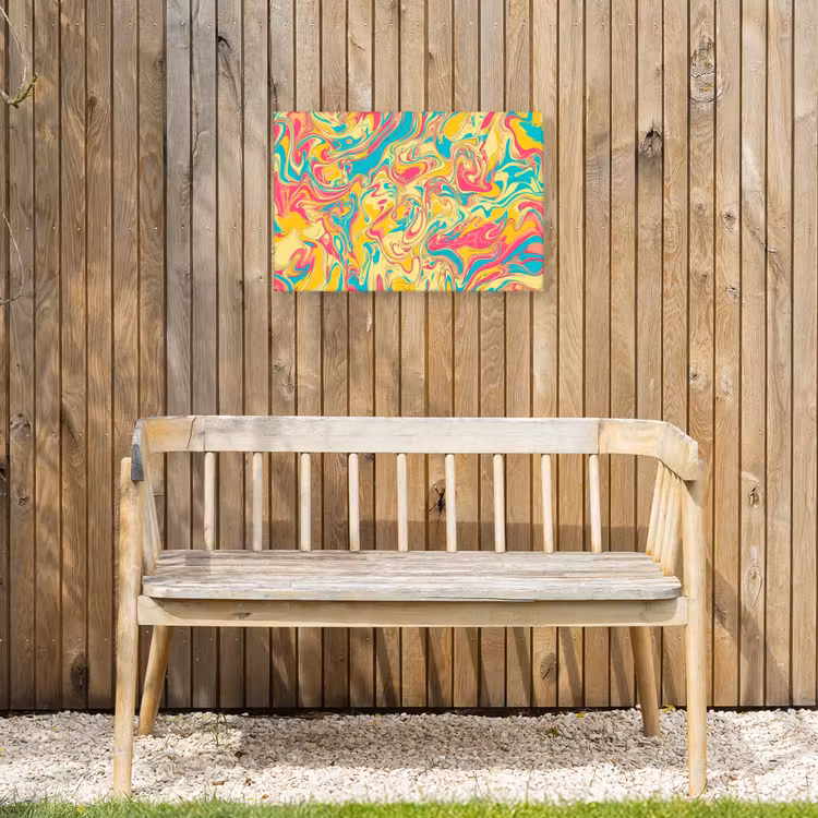 Geel - Roze - Blauw - Retro Tuinposter op houten frame 2 cm dik klein -sfeer4