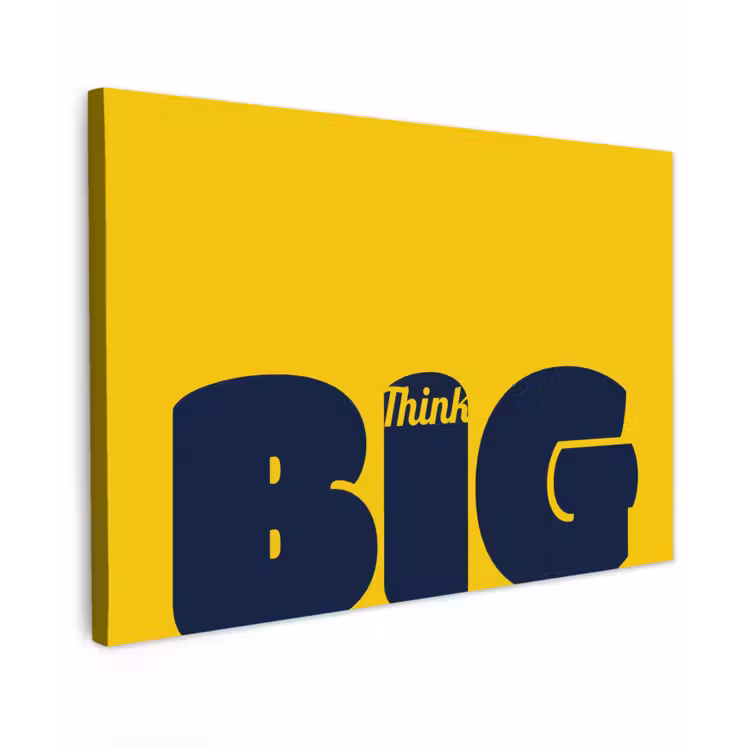 Geel - Think big - Grafisch Tuinposter op houten frame 2 cm dik klein -3d
