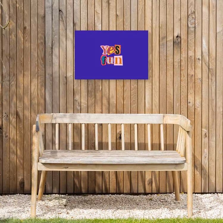 Yes fun - Kleurrijk - Collage-stijl Tuinposter op houten frame 2 cm dik klein -sfeer4