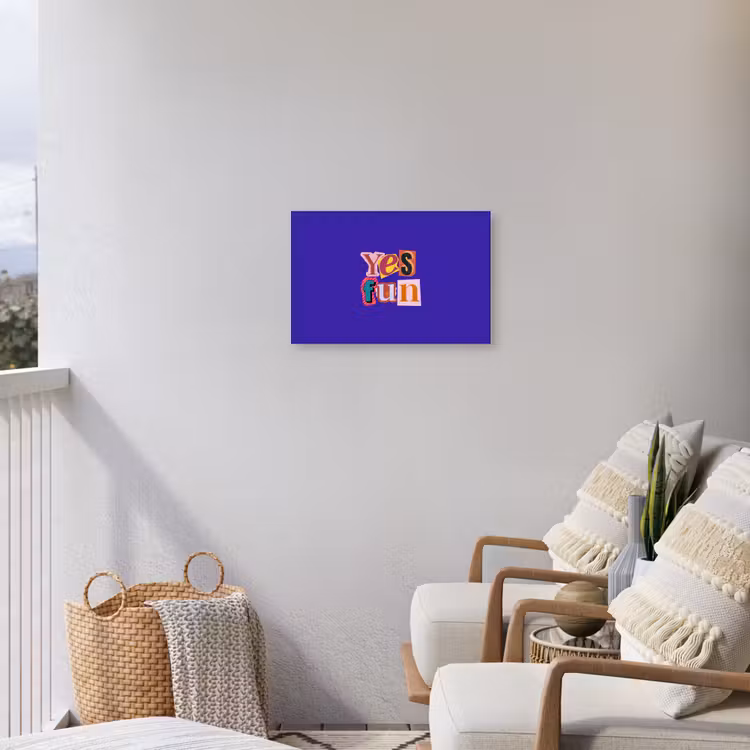 Yes fun - Kleurrijk - Collage-stijl Tuinposter op houten frame 2 cm dik klein -sfeer1