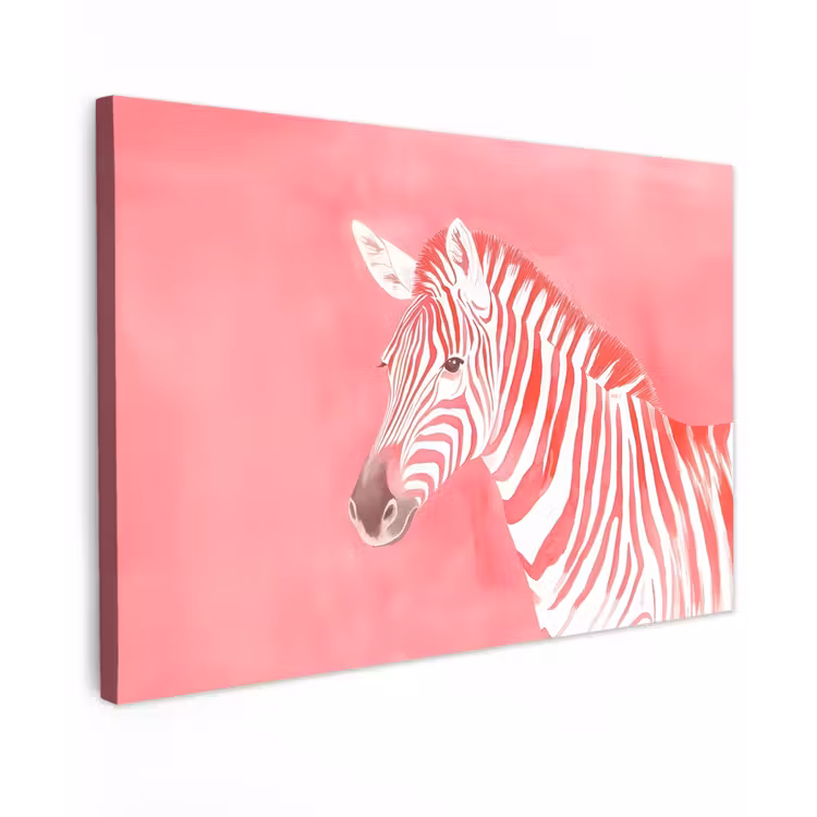 Zebra - Pink - Verf Tuinposter op houten frame 2 cm dik klein -3d