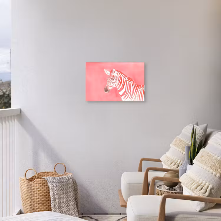Zebra - Pink - Verf Tuinposter op houten frame 2 cm dik klein -sfeer1