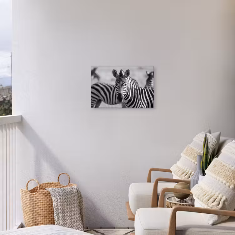 Zebra's - Zwart - Wit Tuinposter op houten frame 2 cm dik klein -sfeer1