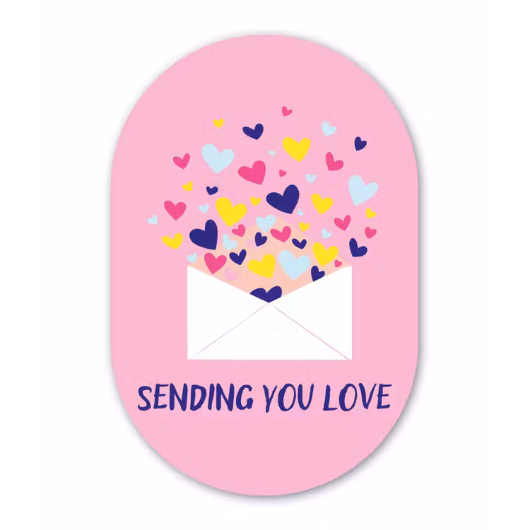 Envelop - Love - Hartjes - Valentijn Wandcirkel Ovaal Glas middel -3d