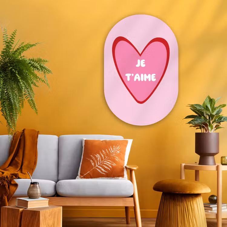 Hart - Frans - Valentijn - Roze Wandcirkel Ovaal Glas middel -sfeer4