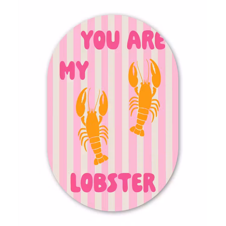 Lobster - Love - Valentijn Wandcirkel Ovaal Glas middel -3d