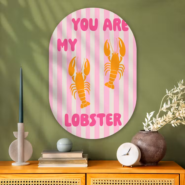 Lobster - Love - Valentijn Wandcirkel Ovaal Glas middel -sfeer2