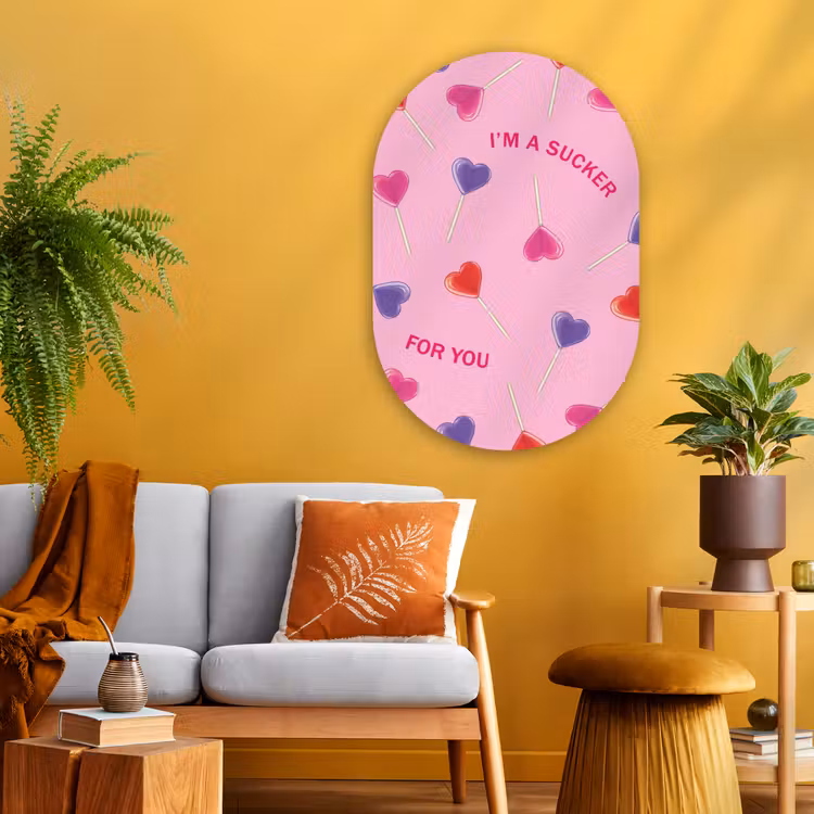 Lolly - Valentijn - Illustratie - Snoep Wandcirkel Ovaal Glas middel -sfeer4
