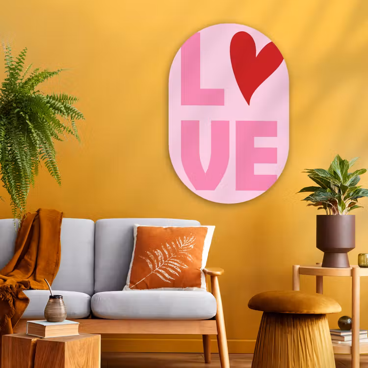 Love - Roze - Hart - Valentijn Wandcirkel Ovaal Glas middel -sfeer4