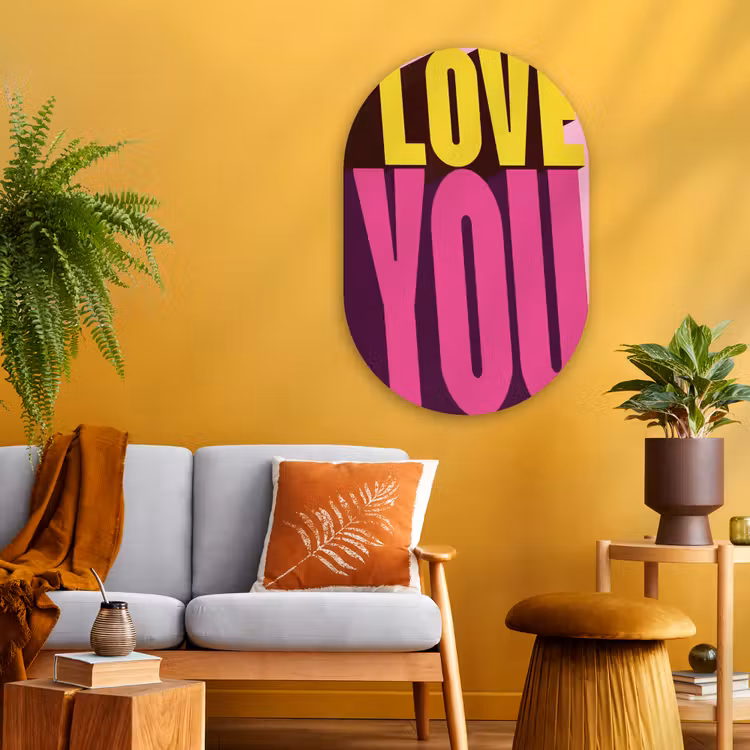 Love - Tekst - Roze - Valentijn Wandcirkel Ovaal Glas middel -sfeer4