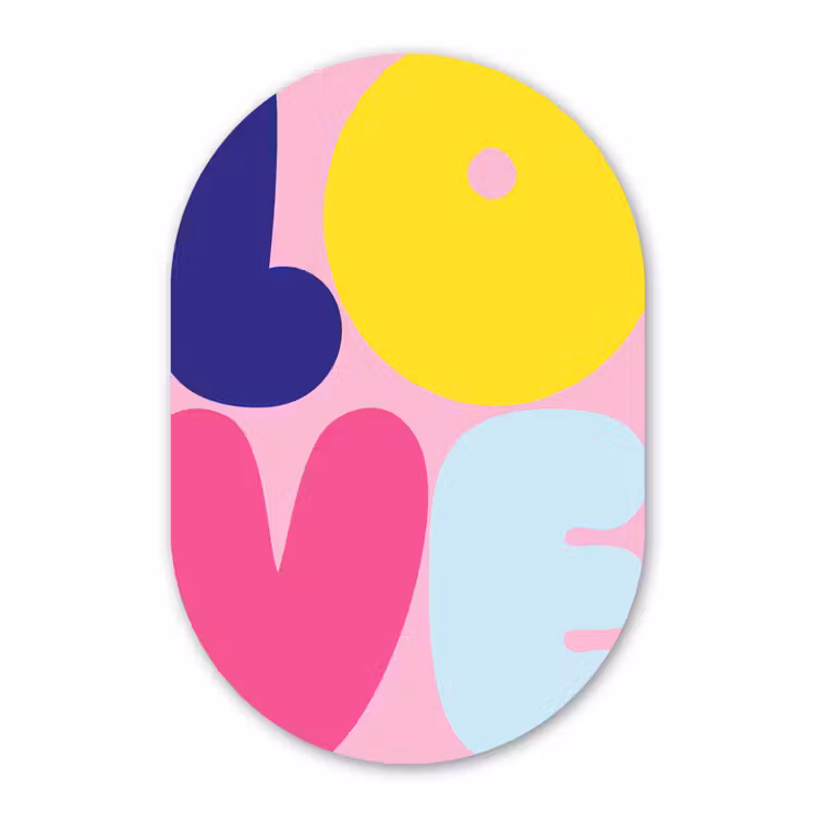 Love - Valentijn - Kleurrijk Wandcirkel Ovaal Glas middel -3d