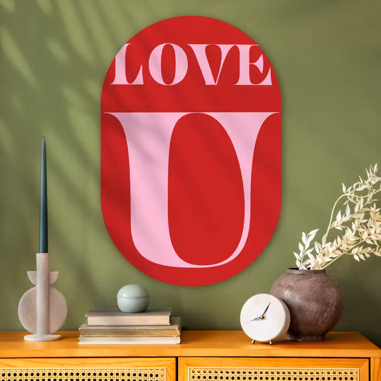 Rood - Love - Valentijn - Roze Wandcirkel Ovaal Glas middel -sfeer2