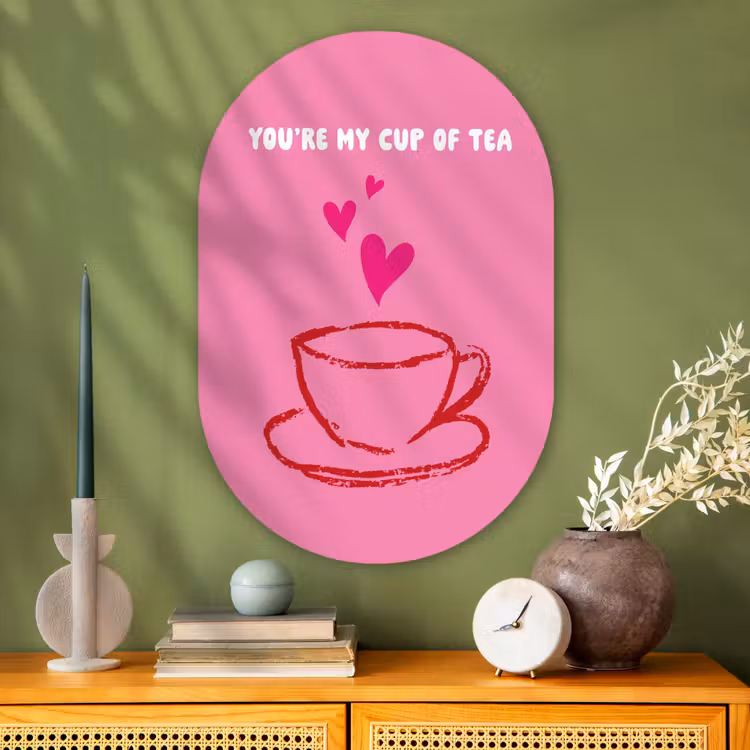 Thee - Roze - Valentijn - Tekst Wandcirkel Ovaal Glas middel -sfeer2