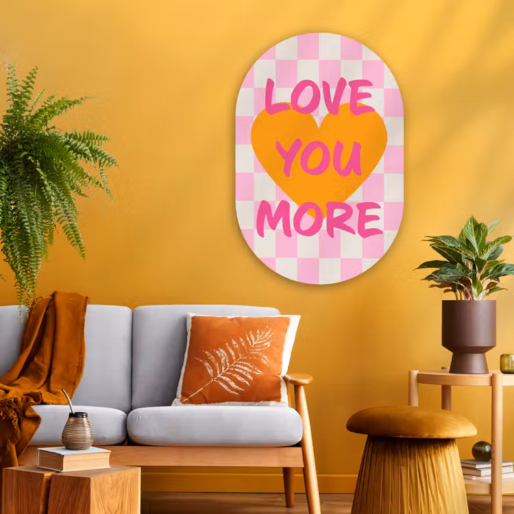 Valentijn - Love - Roze - Oranje Wandcirkel Ovaal Glas middel -sfeer4