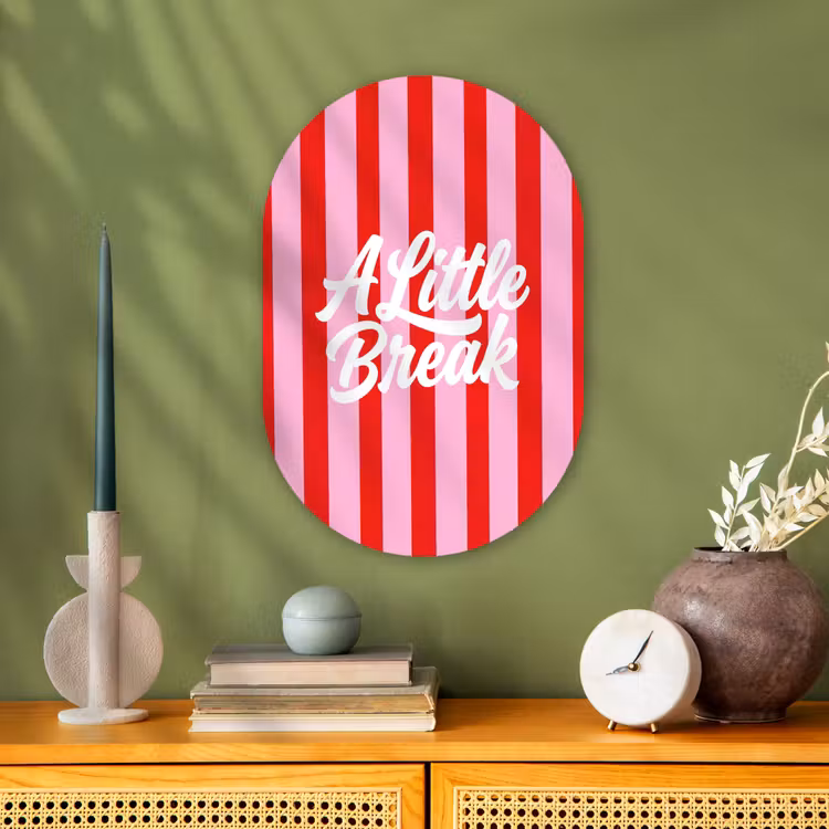 A Little Break - Strepen - Rood - Roze Wandcirkel Ovaal Forex klein -sfeer2