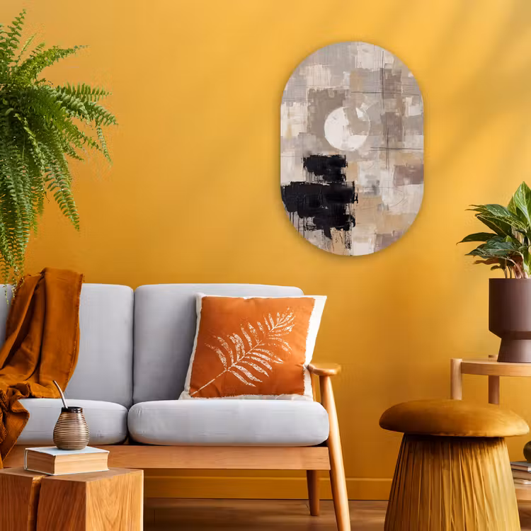 Abstract - Cirkel - Modern - Beige - Zwart - Minimalistisch Wandcirkel Ovaal Forex klein -sfeer4