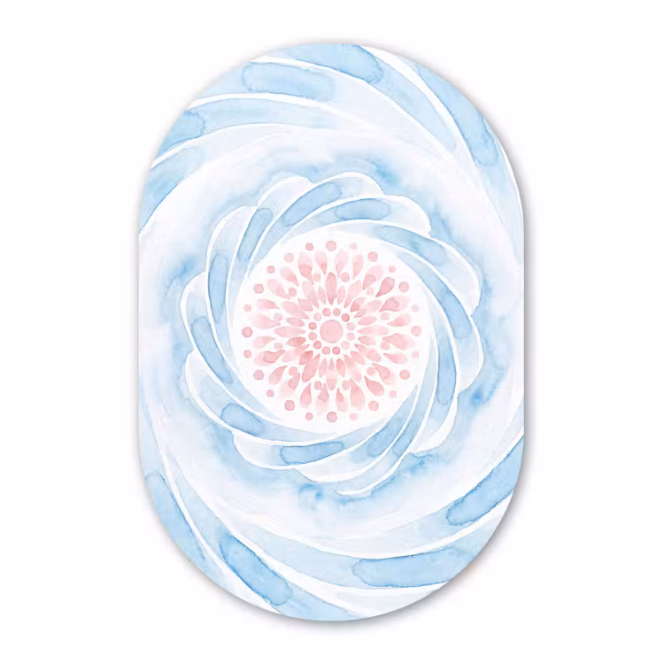Abstract - Bloemvorm - Aquarel - Roze - Blauw Wandcirkel Ovaal Forex klein -3d
