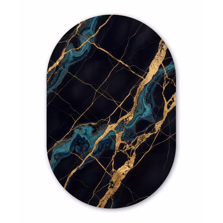Abstract - Gouden lijnen - Kunst - Modern - Zwart Wandcirkel Ovaal Forex klein -3d