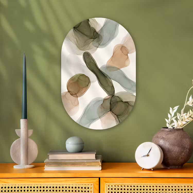 Abstract - Vormen - Modern - Kunst - Groen - Bruin Wandcirkel Ovaal Forex klein -sfeer2
