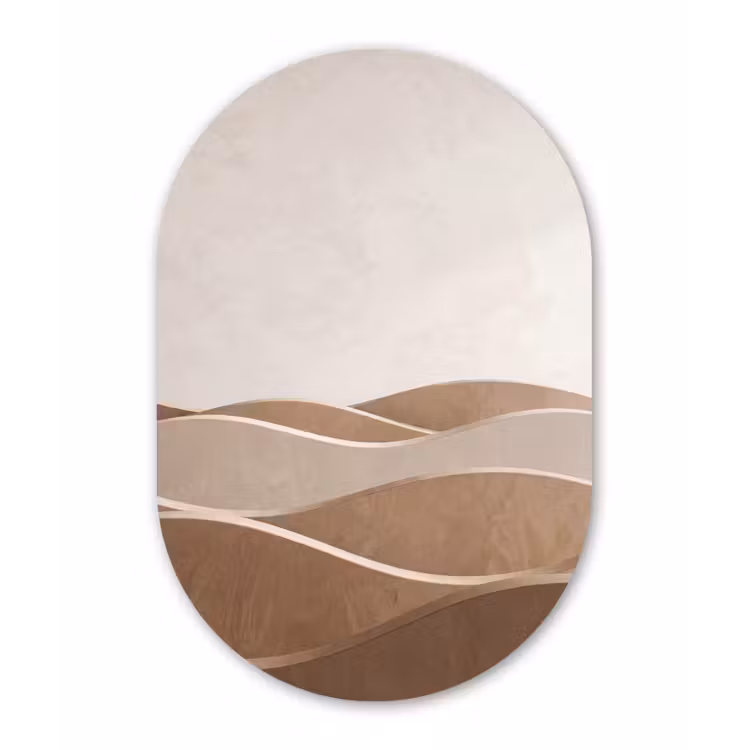 Abstract - Golven - Modern - Beige Wandcirkel Ovaal Forex klein -3d