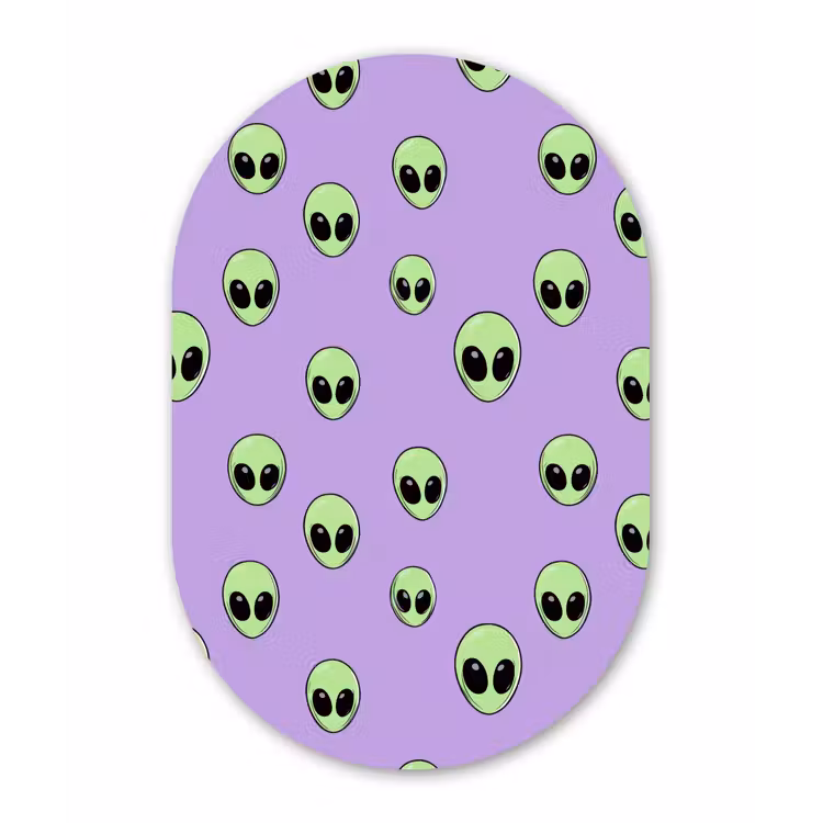 Alien - Retro - Lila Wandcirkel Ovaal Forex klein 630 -3d