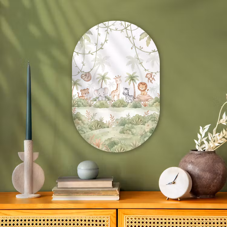 Dieren - Jungle - Pastel Wandcirkel Ovaal Forex klein -sfeer2