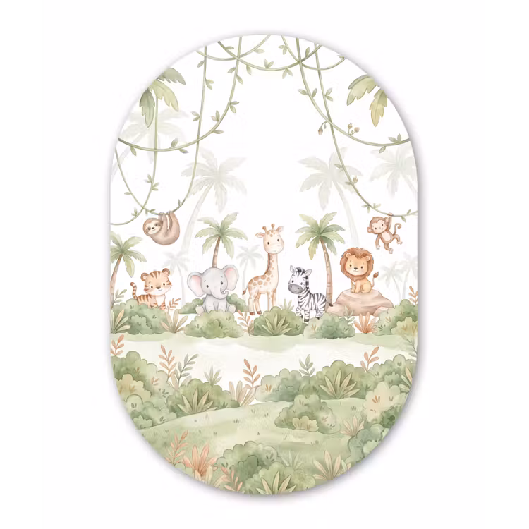 Dieren - Jungle - Pastel Wandcirkel Ovaal Forex klein -3d